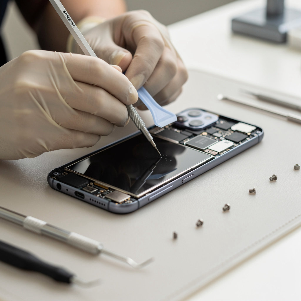 Phone Doctor Plus technician performing expert Samsung Galaxy screen repair in San Diego