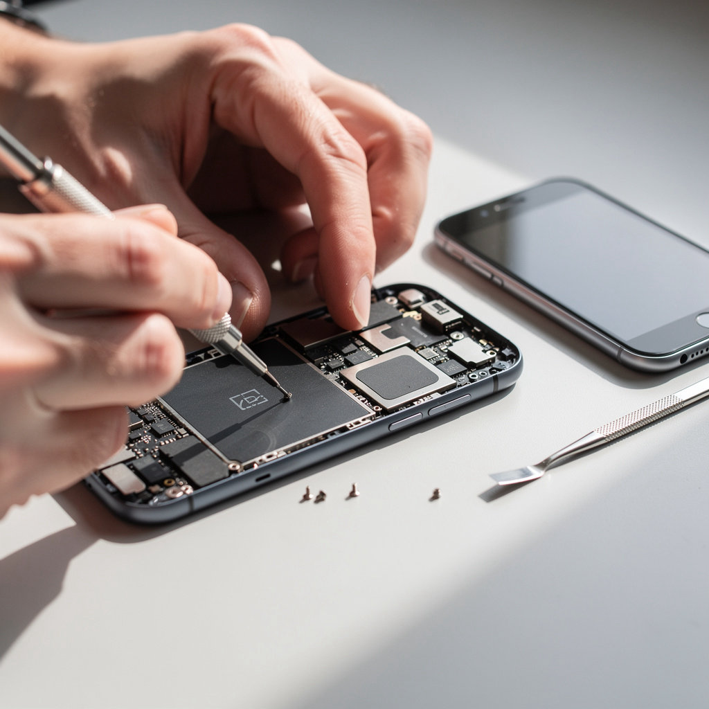 Phone Doctor Plus technician performing a careful, quality repair on a mobile phone in San Diego